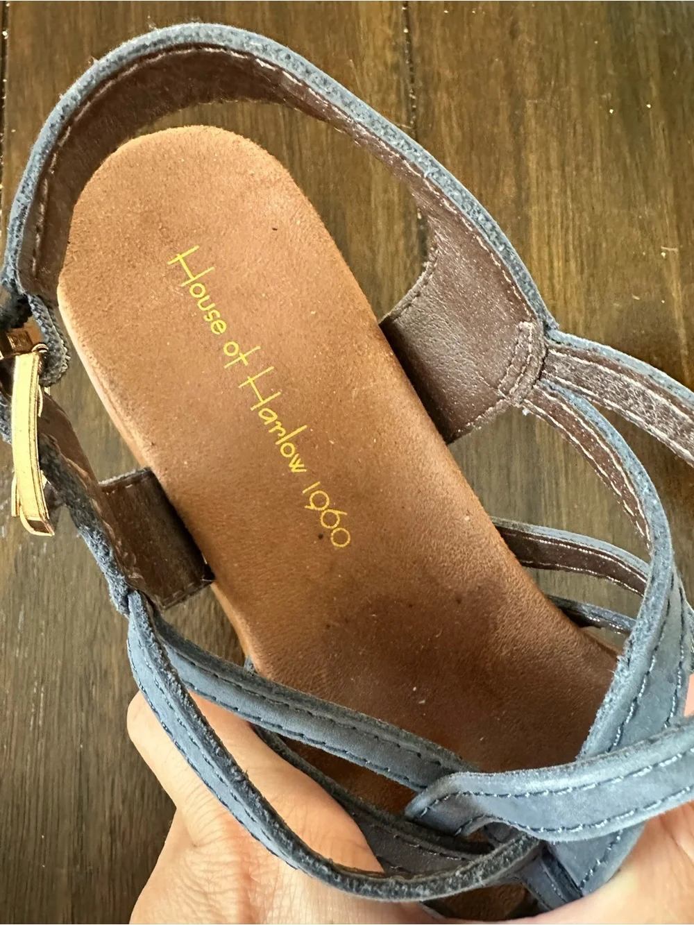 House of Harlow 1960 Blue Woven Leather Platform Sandal